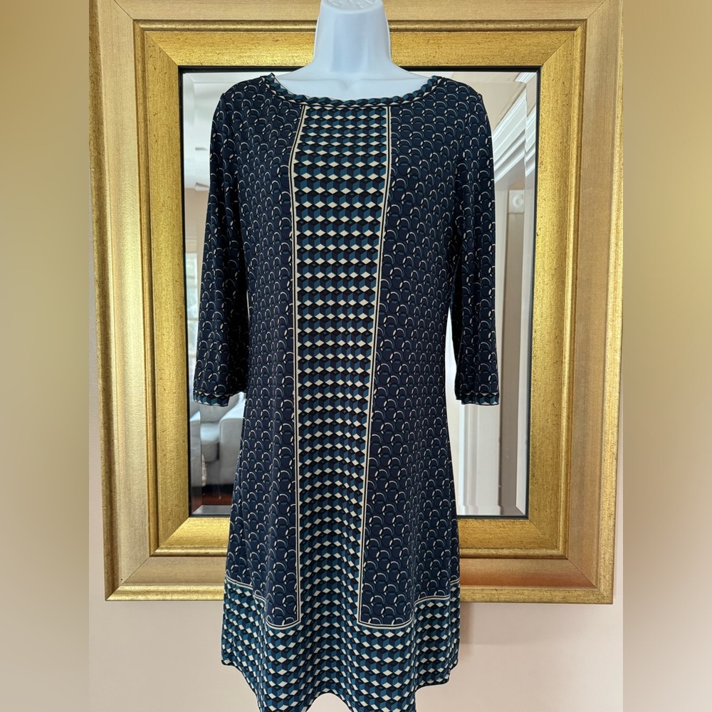 Max Studio Navy Patterned Shift Dress XS